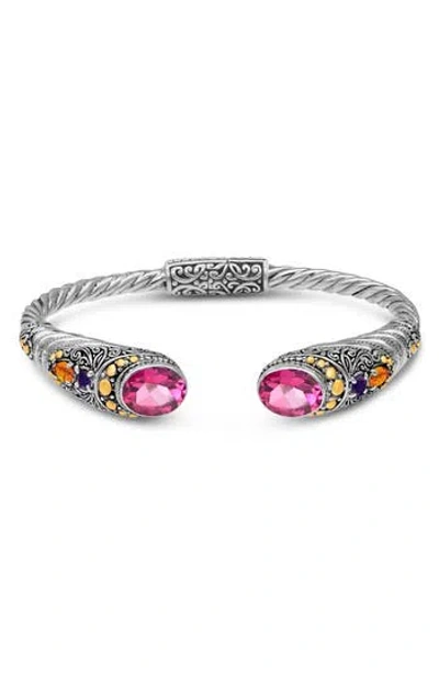 Shop Devata Sterling Silver & 18k Gold Pink Topaz, Amethyst & Citrine Hinged Cuff Bracelet In Silver/gold