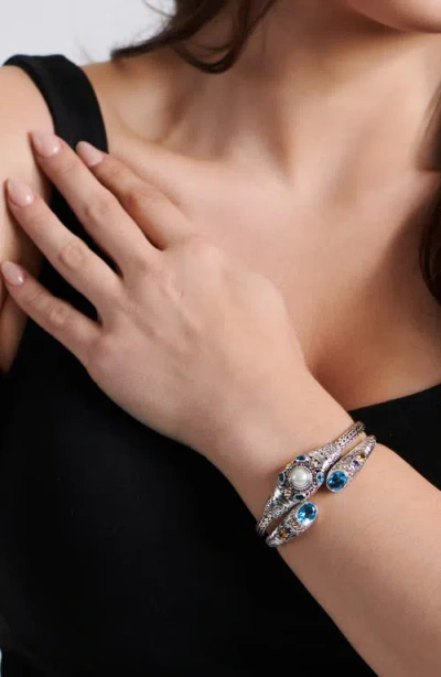 Devata Sterling Silver & 18k Gold Pink Topaz, Amethyst & Citrine Hinged Cuff Bracelet In Silver/gold