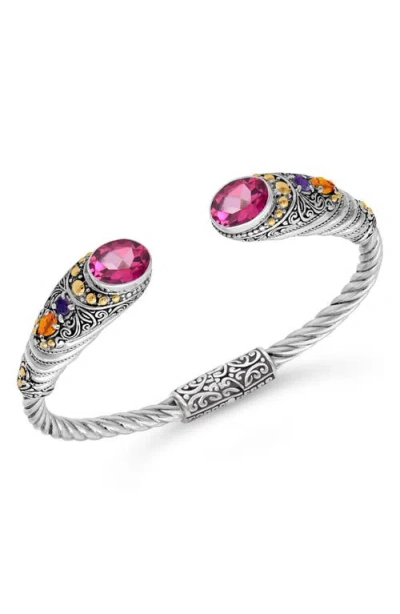 Devata Sterling Silver & 18k Gold Pink Topaz, Amethyst & Citrine Hinged Cuff Bracelet In Silver/gold