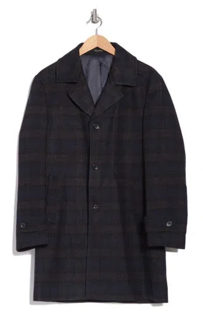 English Laundry Plaid Wool Blend Overcoat In Navy