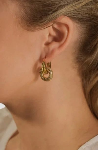 Sterling Forever Hunter Cz Interlocking Circle Drop Earrings In Gold