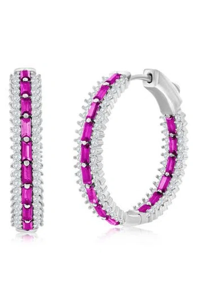 Simona Cz & Lab-grown Stone Hoop Earrings In Ruby
