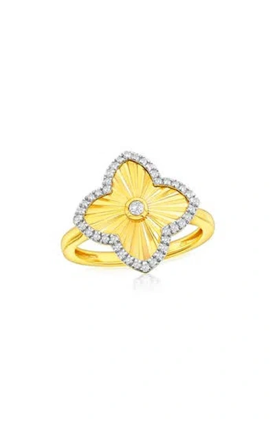 Simona Cubic Zirconia Border Flower Ring In Two-tone