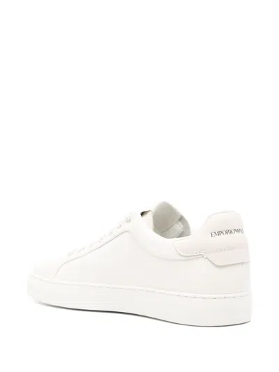 Shop Emporio Armani Logo Leather Sneakers In White