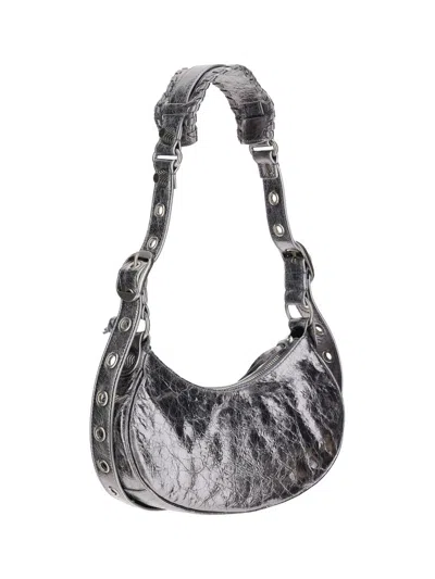 Shop Balenciaga Le Cagole Xs Leather Shoulder Bag In Silver