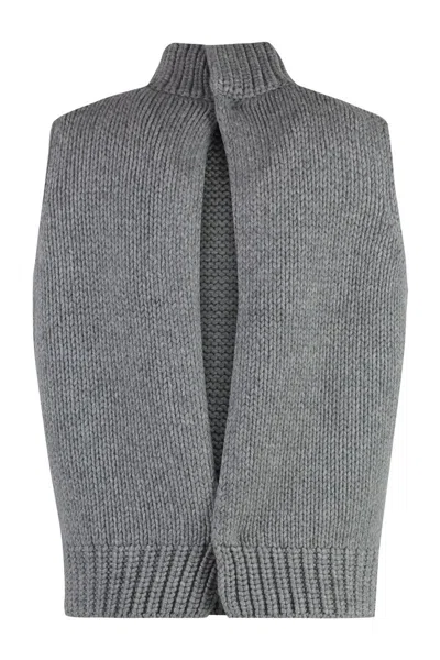 Shop Fabiana Filippi Wool Blend Knitted Front Vest In Grey