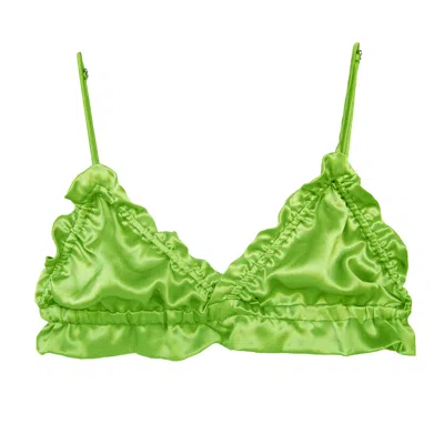 Crease Women's Silk Scalloped Triangle Bra - Brat Green In Green