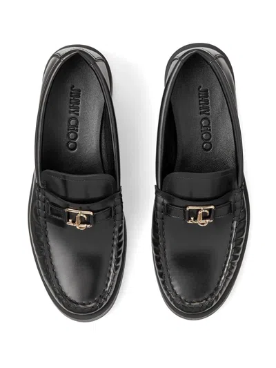 Shop Jimmy Choo Addie Leather Loafers With Logo Plaque In Black