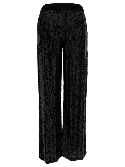 Shop P.a.r.o.s.h Black Loose Pants With All-over Paillettes In Viscose Woman