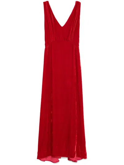 P.a.r.o.s.h Relur Maxi V-neck Velvet Dress In Red
