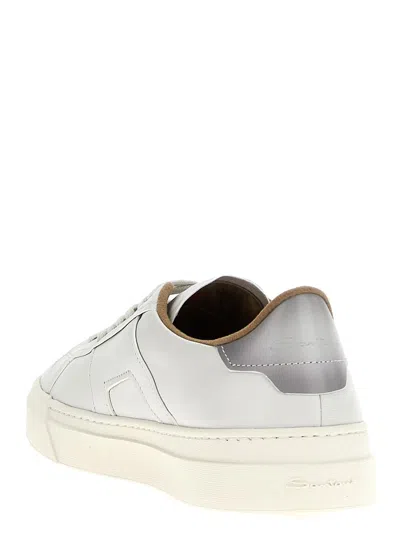 Santoni Tumbled Leather Double Buckle Trainer In White