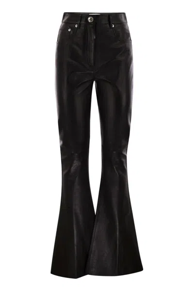 Shop Sportmax Canoa - Nappa Leather 5-pocket Flare Trousers In Black