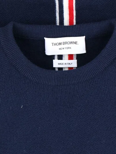 Thom Browne Wool Piqué Crewneck Pullover In Blue