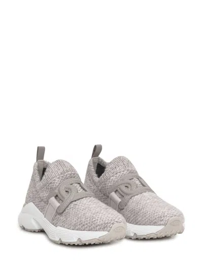 Tod's Knitted Sock Sneakers With Front Logo In Gray
