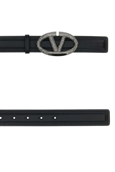 Valentino Leather Belt With Adjustable Length And Embellished Buckle In Black