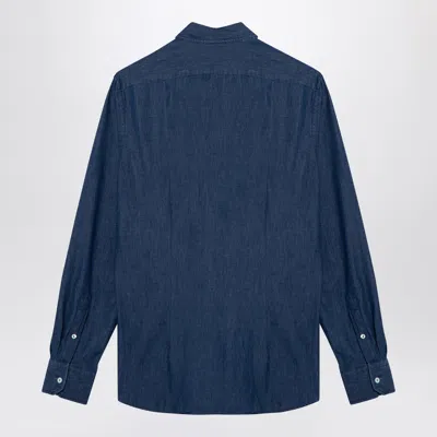 Xacus Indigo Blue Denim Cotton Shirt In Blue