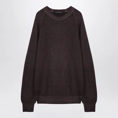 Tagliatore Wool Crew Neck Pullover With Raglan Sleeves In Brown