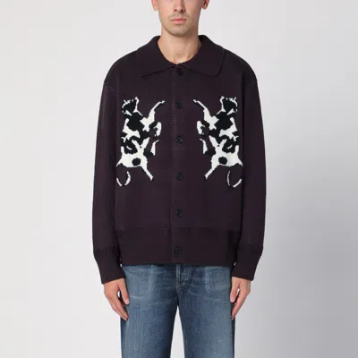 Shop New Amsterdam Surf Association Plum Polo Cardigan With Inlay In Blue