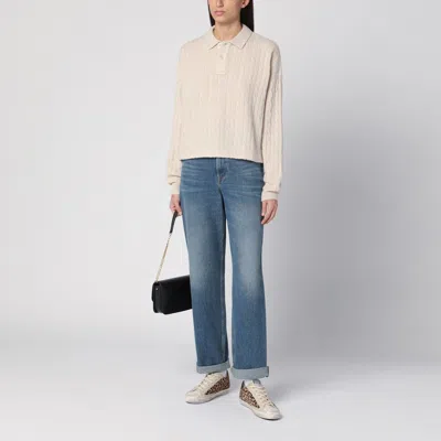 Polo Ralph Lauren Wool And Cashmere Cable-knit Polo Shirt In Beige