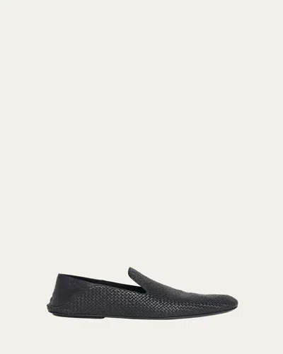 Bottega Veneta Mini Weave Foldable-back Slipper Loafers In Black