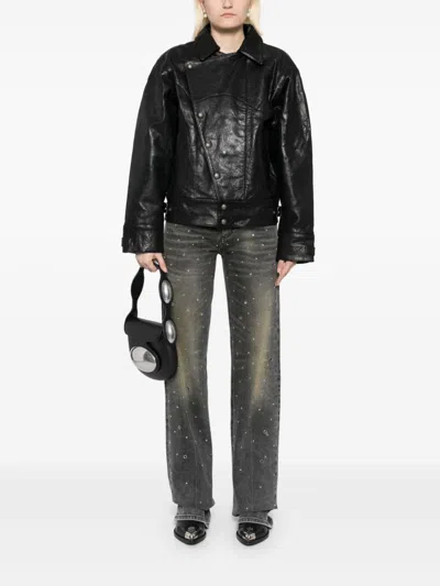 R13 Asymmerical Stud Jacket In Schwarz