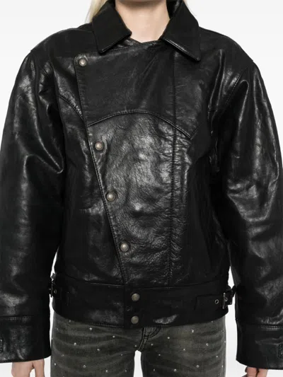 R13 Asymmerical Stud Jacket In Schwarz