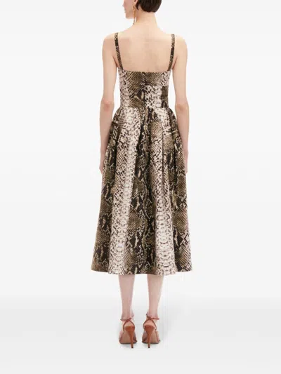 Oscar De La Renta Sleeveless V Neck Snake Print Cotton Dress In Green
