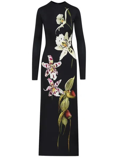 Oscar De La Renta Orchid Long Sleeve Jersey Dress In Blue