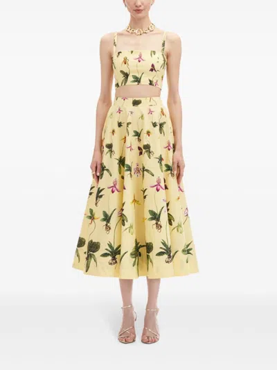 Oscar De La Renta Orchid Cotton Poplin Cropped Tank In Yellow Multi