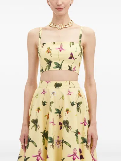 Oscar De La Renta Orchid Cotton Poplin Cropped Tank In Yellow Multi