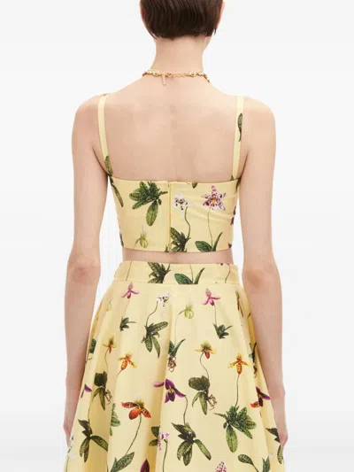 Oscar De La Renta Orchid Cotton Poplin Cropped Tank In Yellow Multi