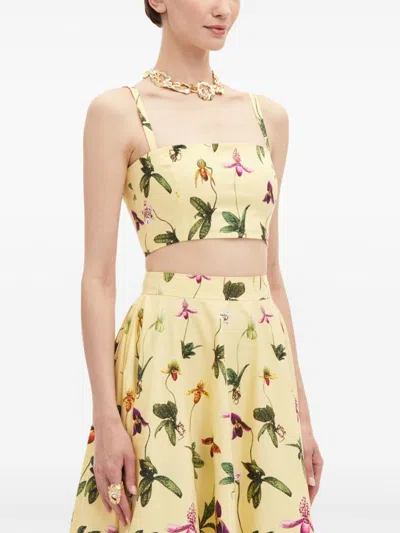 Oscar De La Renta Orchid Cotton Poplin Cropped Tank In Yellow Multi