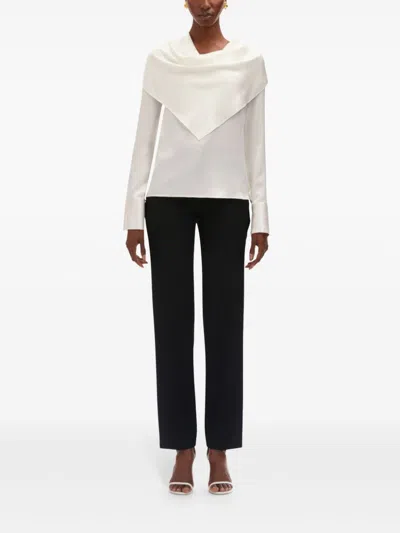 Oscar De La Renta Draped-detail Silk Blouse In White