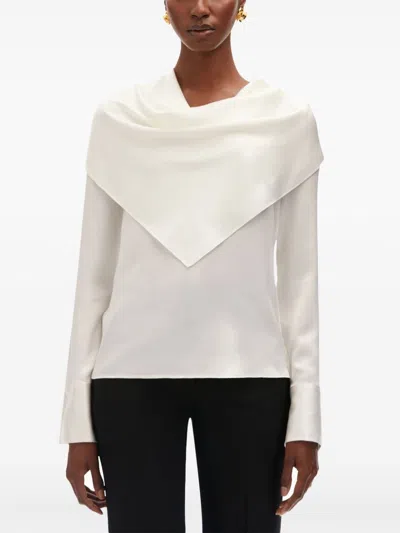 Oscar De La Renta Draped-detail Silk Blouse In White