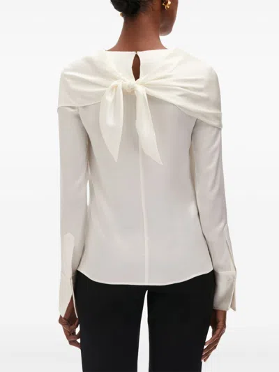 Oscar De La Renta Draped-detail Silk Blouse In White