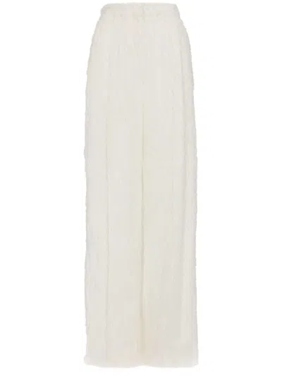 Oscar De La Renta Wide Leg Zip Front Fringe Fil Coupe Pant In Neutrals
