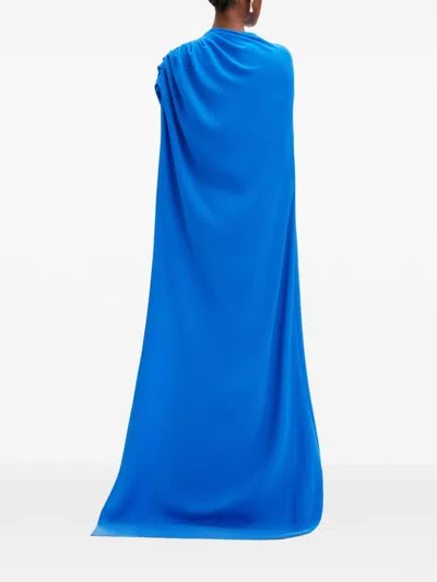 Shop Oscar De La Renta Draped-detail Georgette Kaftan In Blue