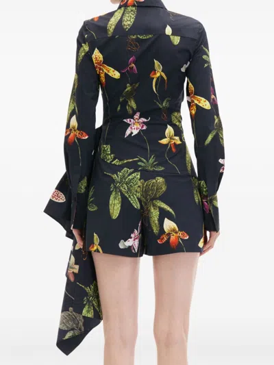 Oscar De La Renta Cap Sleeve  Orchid Button Detail Draped Blouse In Blue