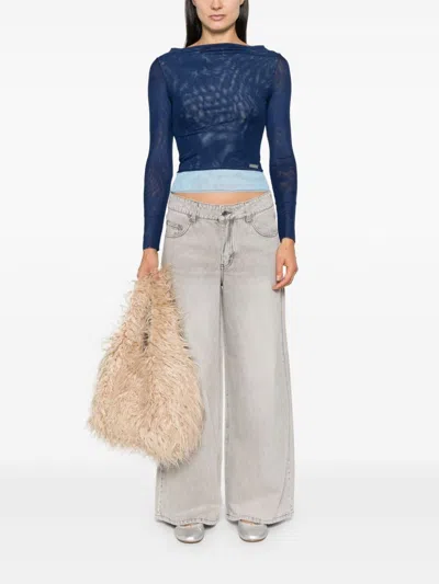 House Of Sunny Womens Royal Blue Layer Boat-neck Recycled-polyester Blend Stretch-mesh Top In Blue