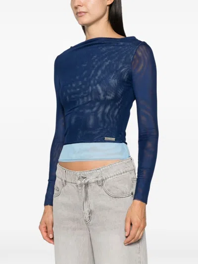 House Of Sunny Womens Royal Blue Layer Boat-neck Recycled-polyester Blend Stretch-mesh Top In Blue