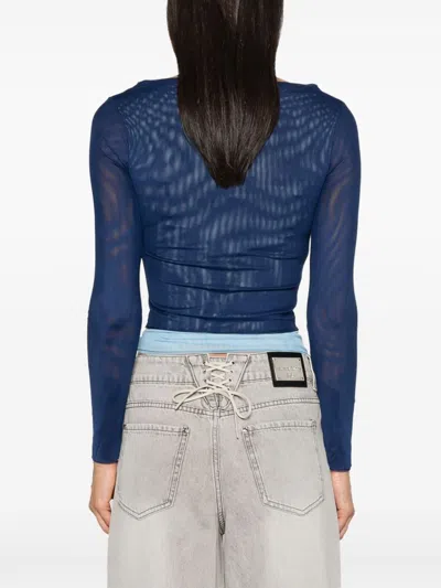 House Of Sunny Womens Royal Blue Layer Boat-neck Recycled-polyester Blend Stretch-mesh Top In Blue