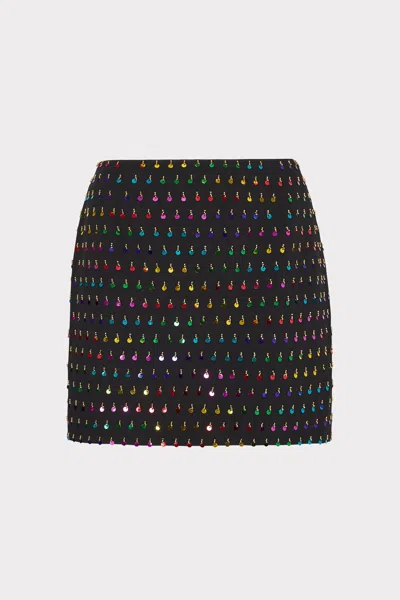 Milly Modern Mini Beaded Sequin Skirt In Black/rainbow