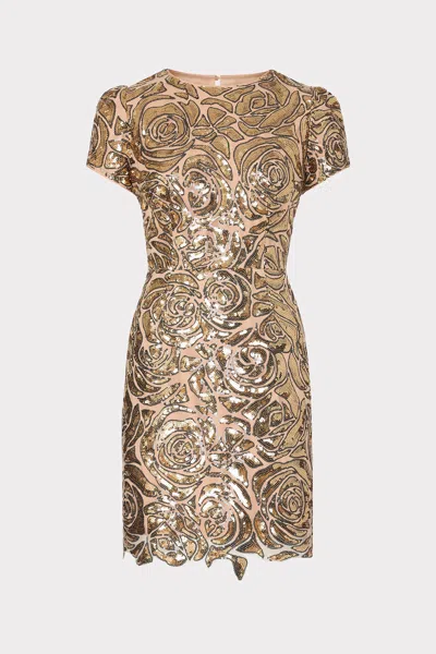 Milly Kyla Rose Sequins Mini Dress In Gold
