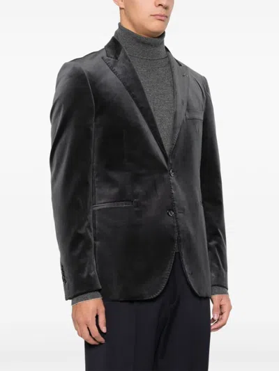 Tagliatore Velvet Blazer In Grey