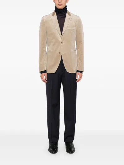 Shop Tagliatore Velvet Blazer In Neutrals