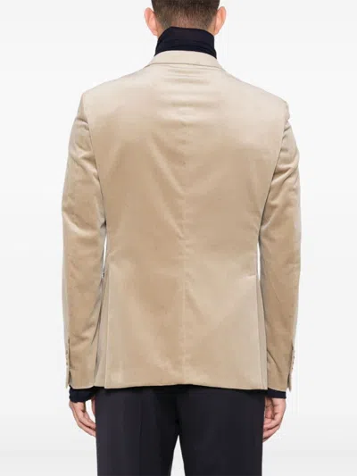 Tagliatore Velvet Blazer In Neutrals