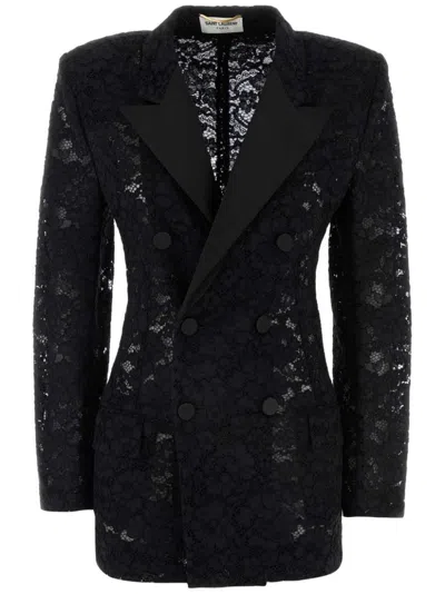 Shop Saint Laurent Double-breasted Tuxedo Jacket In Black