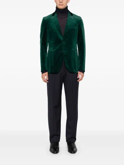 Tagliatore Velvet Blazer In Green