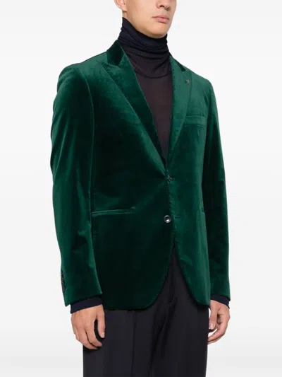 Tagliatore Velvet Blazer In Green