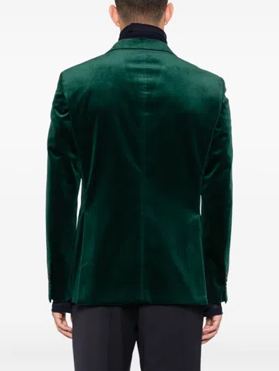 Tagliatore Velvet Blazer In Green